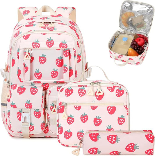 Backpack for Girls 3pcs Set Kids Backpack with Lunch Box Students Kawaii Book Bag for Elementary Primary Middle School Bags - Ita Backpack - Strawberry-CubbioJoy