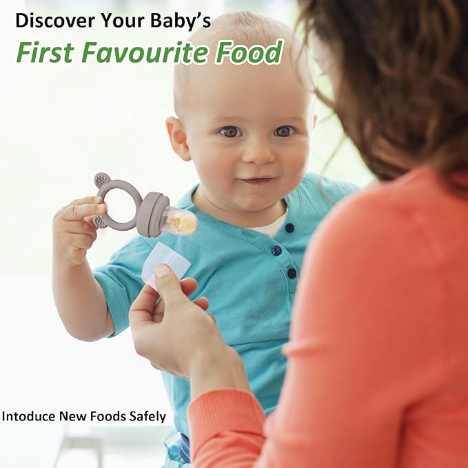 JEXFUN Silicone Baby Fruit Food Feeder Pacifier & Breastmilk Popsicle Freezer Molds, Double as Baby Teething Toys, Freezable Feeding Set for Breast Milk Ice Cubes, Food, Vegetable Purees - (Sand)-CubbioJoy