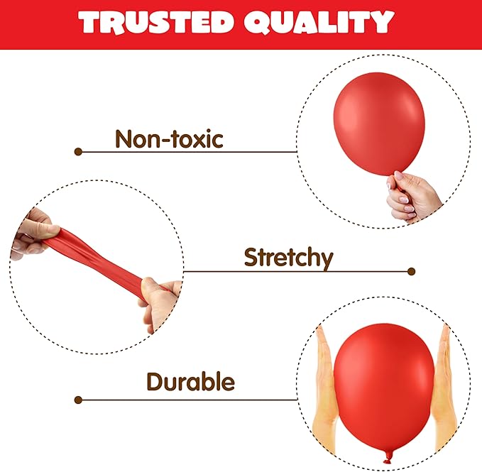 JOYIN 150 Pcs Red Balloons, Different Sizes 18 12 10 5 Inch Red Latex Balloon Arch Kit with Instruction for Birthday Party Decoration Graduation Wedding Holiday-CubbioJoy