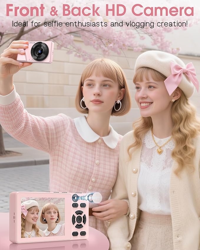 Digital Camera with Front Rear Lens, Autofocus 64MP 4K Camera for Photography with 32GB Card, Portable Compact Point and Shoot Camera for Teens Adult Beginner with Metal Shell, 2000mAh Battery-CubbioJoy