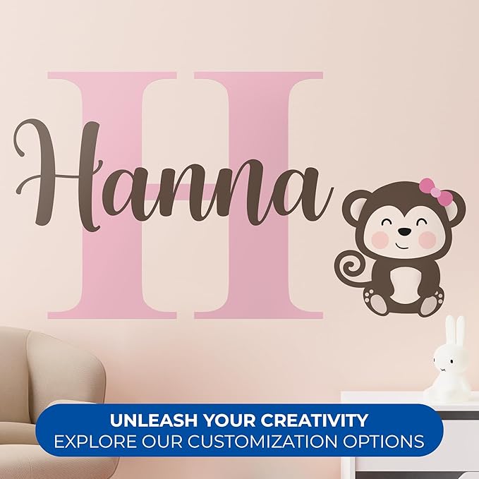 CRYPTONITE Personalized Name Jungle Animals Vinyl Wall Decor I Nursery Wall Decal for Baby Boy & Girl Decoration I Stickers for Kids I Multiple Options for Customization (D. Monkey)-CubbioJoy