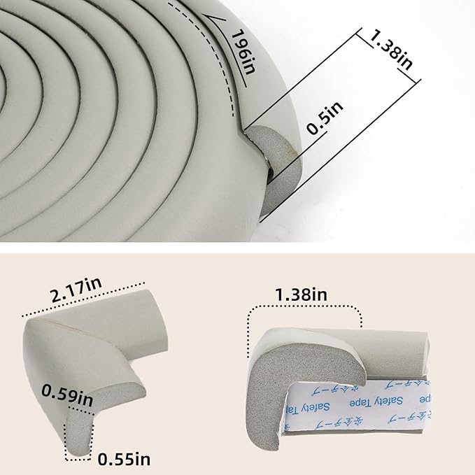 2 Pack L Shape Extra Thick Furniture Table Edge Protectors Foam Baby Safety Bumper Guard 16.4 Ft, Hearth Cushion, for Table, Fireplace, Countertop(with 8 Corners) (Gray)-CubbioJoy