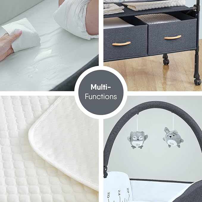 BabyBond Portable Baby Changing Table with 2 Storage Baskets, Foldable Diaper Changing Table Dresser Waterproof Height Adjustable Changing Station for Infant and Newborn(Grey)-CubbioJoy