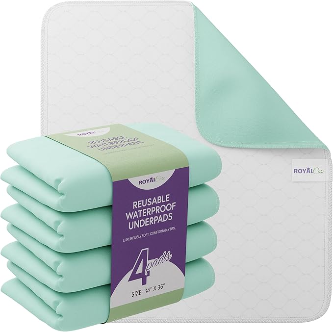 Incontinence Bed Pads - 4 Pack 34"x36" Reusable Waterproof Mattress Protectors - Highly Absorbent, Machine Washable - for Children, Pets and Seniors - Green - Royal Care-CubbioJoy