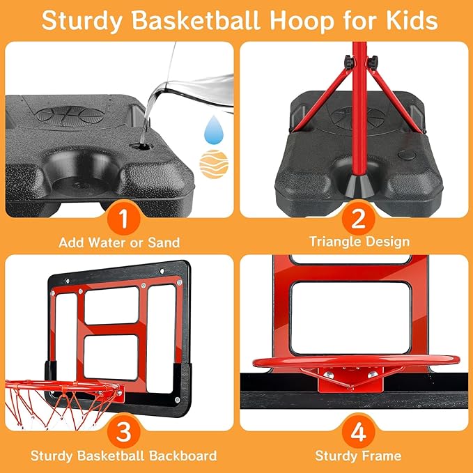Boys Toy Gifts for 3 4 5 6 7 8 Years Old, Kids Basketball Hoop Adjustable Height 3.5FT-6.2FT, Mini Basketball Hoop for Kid Boys, Basketball Goal Toys Outdoor Indoor Game Gifts for Boys, Red-CubbioJoy