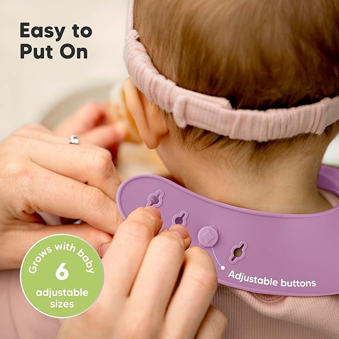 KeaBabies 2-Pack Silicone Baby Bibs for Eating - Sturdy Food-Grade Silicone Bibs for Babies Girl, Boy, Large Food Catcher, Clean & Put On Easily, Waterproof Toddler Feeding Essentials (Amethyst)-CubbioJoy