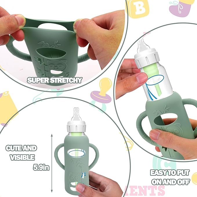 3 Pack Silicone Sleeves for Dr. Brown's Glass Baby Bottles - Drop Protection Baby Bottle Sleeves,Compatible with Dr. Brown's Newborn Glass Bottles,with Silicone Handles,8 oz-CubbioJoy