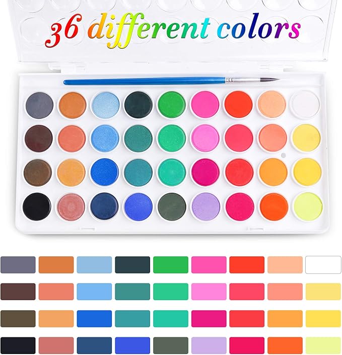 AROIC Watercolor Paint Set, 36-Color Watercolor Paint with 10 Brushes, Non-Toxic Washable Watercolors for Kids & Adults, Art Supplies for Painting, Drawing, DIY Crafts, School, Classroom, Artist Use-CubbioJoy