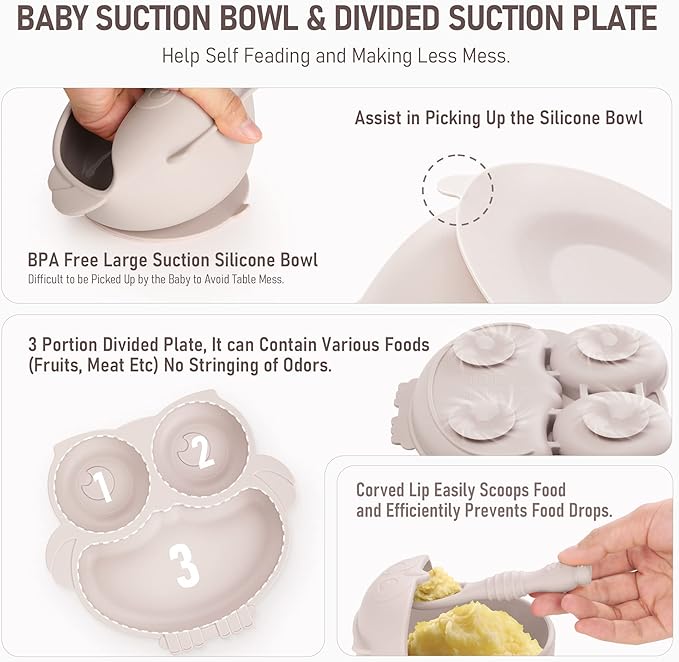 Baby Weaning Set - Silicone Toddler Feeding Set (10 Pcs) with Adjustable Bib, Suction Bowl, Plate, Fork, Spoon, Water & Snack Cup Kit - Baby Led Weaning Kit-CubbioJoy