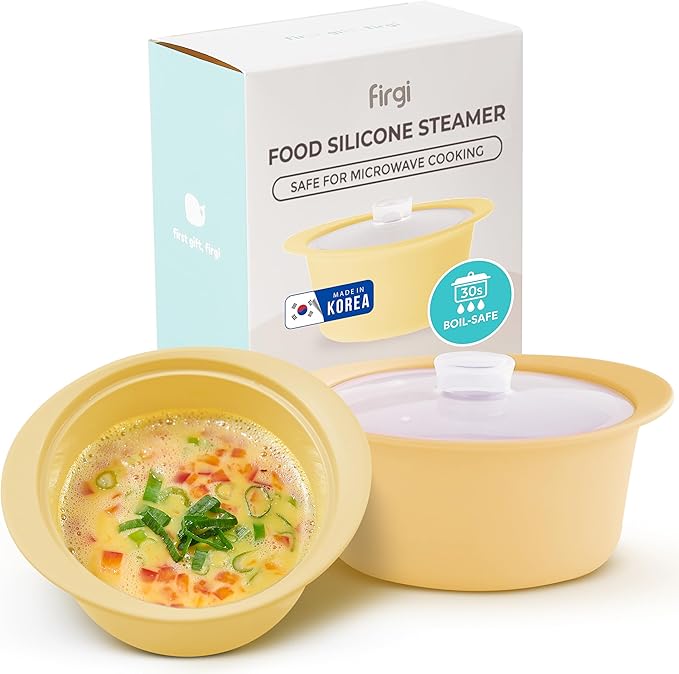 27oz Platinum Silicone Microwave Steamer Pot with Handle & Lid - Korea 100% Food-Grade Steamer Bowl, Heat-Resistant Cooker with Steam Holes, Easy Clean, Dishwasher Safe, Yellow-CubbioJoy