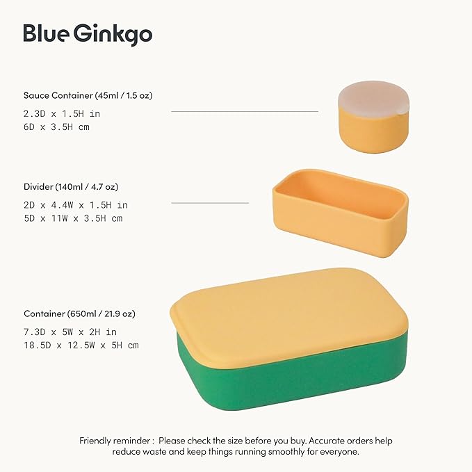 BLUE GINKGO Silicone Lunch Box Set – Durable Heavy-Duty Silicone Bento Box, Microwave, Freezer, Dishwasher Safe – Airtight, BPA Free (Made in Korea, Green)-CubbioJoy