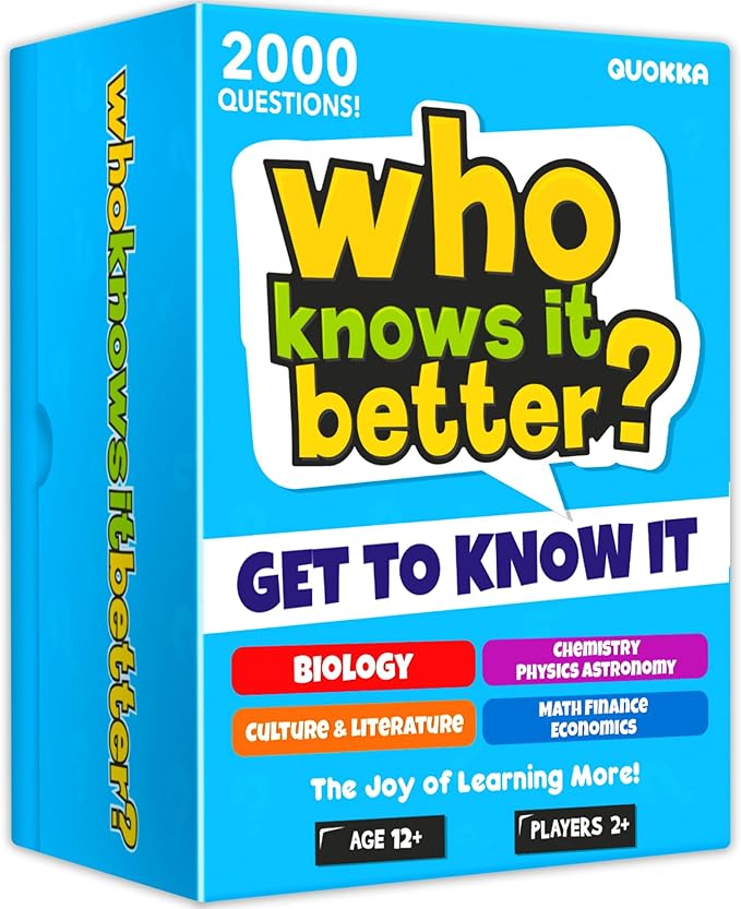 Board Games for Kids 8-12 and Family - Set of 4 Who Knows It Better? - 2000+ Questions Across Biology, Culture, STEM and Math - Educational Trivia Cards for Learning and Game Night-CubbioJoy