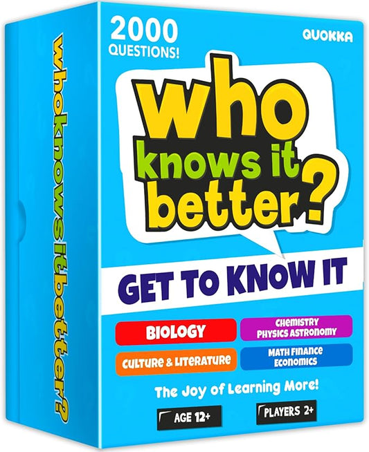 Board Games for Kids 8-12 and Family - Set of 4 Who Knows It Better? - 2000+ Questions Across Biology, Culture, STEM and Math - Educational Trivia Cards for Learning and Game Night-CubbioJoy