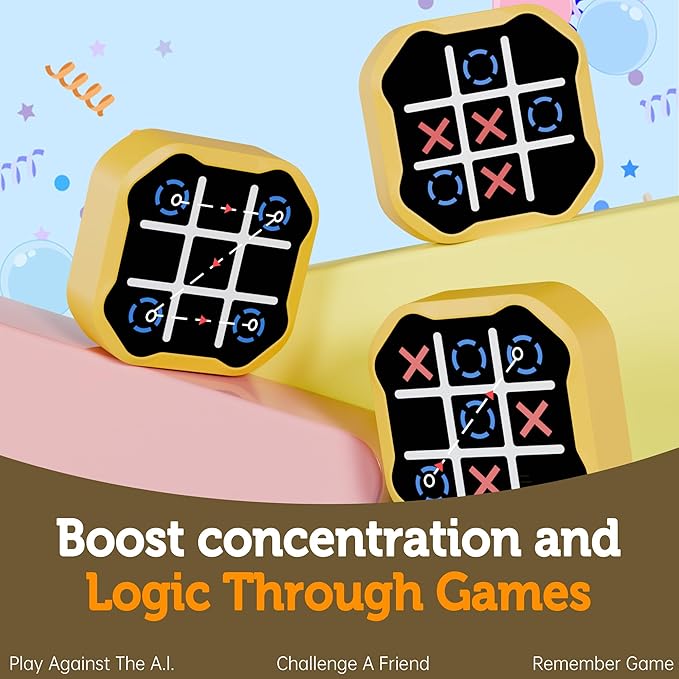 3 in 1 Electronic Tic Tac Toe Game, Handheld Digital Tic Tac Toe Bolt Game with Silent Mode, Portable Learing Toy Gift for Kids & Adults, Yellow-CubbioJoy