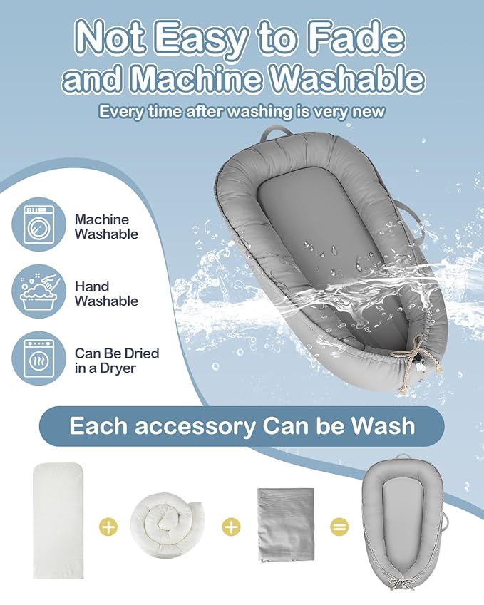 Baby Lounger - Infant Lounger for Newborn 0-24 Months, Pure Cotton Breathable Baby Nest Lounger Cover, Newborn Essentials for Baby Boys & Girls, Portable Baby Lounger for Home and Travel-CubbioJoy