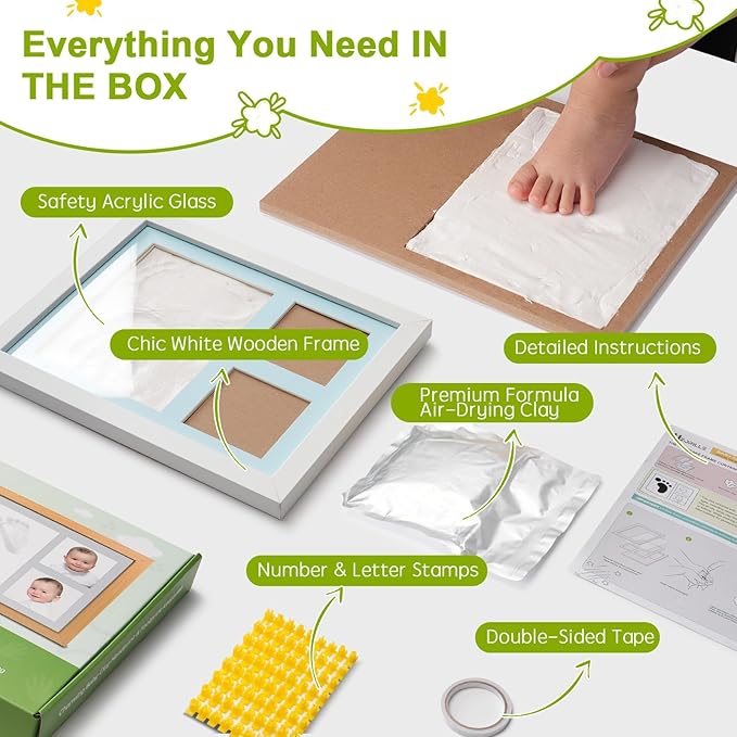 Baby Hand and Footprint Kit,Footprint Kit for Boy or Girl,Keepsake Handprint Kit Newborn Nursery Picture Frame Timeless Gifts for Baby Shower and Registry (white)-CubbioJoy