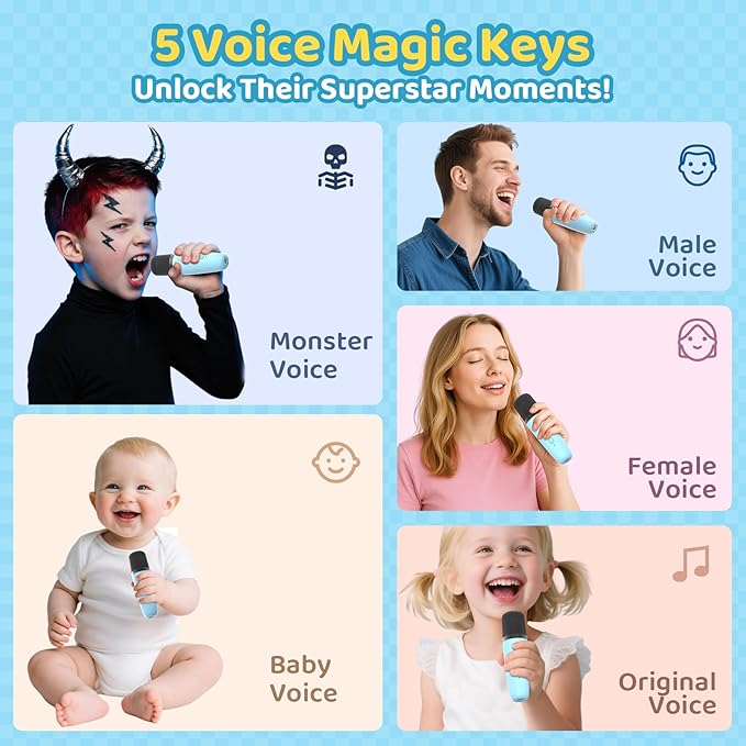 Karaoke Machine for Kids, Toys for 3-12 Years Old Girls Gifts, Kids Karaoke Microphone Machine Toy, Best Fun Christmas Birthday Gifts for 5 6 7 8 9 10 11 Years Teens Girl Boys Blue 2 Mic-CubbioJoy