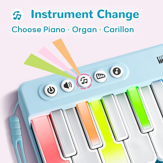 iPlay, iLearn Kids Mini Piano Toy W/Rainbow Lights, Portable Travel Piano Keyboard Toddlers Musical Instrument Learning Toys, Music Interactive Birthday Gift for 2 3 4 5 6 Year Old Boys Children-CubbioJoy