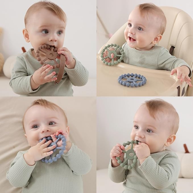 3 Pack Ring Teether, Silicone Teething Ring Toys for Babies 6 Months, Seposeve Baby Teethers 6-12 Months 12-24 Months, Easy to Grasp Toy for Baby Teething Relief-CubbioJoy