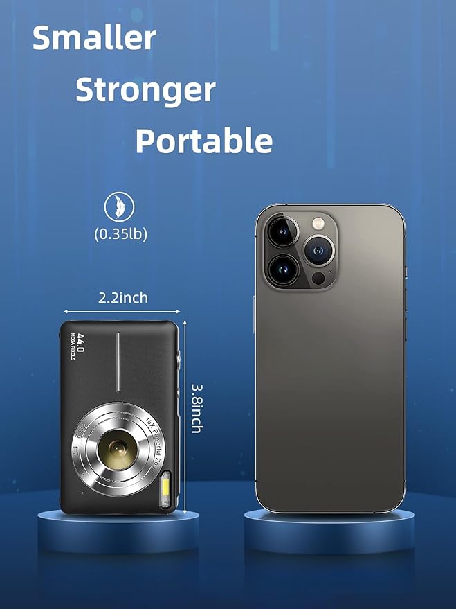 Digital Camera, Camkory FHD 1080P Kids Camera 44MP Point and Shoot Digital Cameras with 32GB SD Card, 16X Zoom, Two Batteries, Lanyard, Compact Small Camera for Kids Boys Girls-CubbioJoy