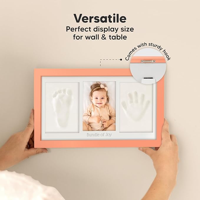 Baby Hand and Footprint Kit - Clay Handprint Keepsake Frame, Newborn Nursery Picture Frame, Personalized New Mom Gifts for Baby Shower & Registry (Salmon)-CubbioJoy