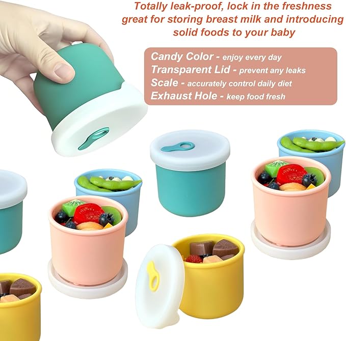 8.5 OZ Silicone Food Storage Containers, Baby Food Storage Jars with Airtight Lids and Snack Cup Lid, Freezer, Microwave and Dishwasher Safe, Reusable Snack Containers for Kids, Infant, Toddler, 4 Pcs-CubbioJoy