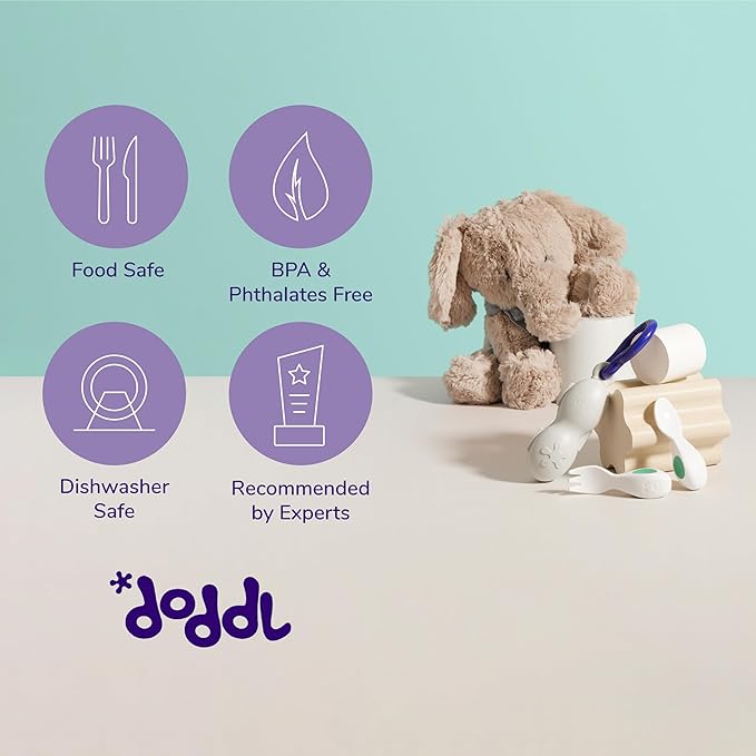 doddl Baby Spoon and Fork Set with Travel Case, Ergonomic Utensils For Self Feeding, Silverware for Babies 6 Months and Up, BPA Free, Dishwasher Safe-CubbioJoy