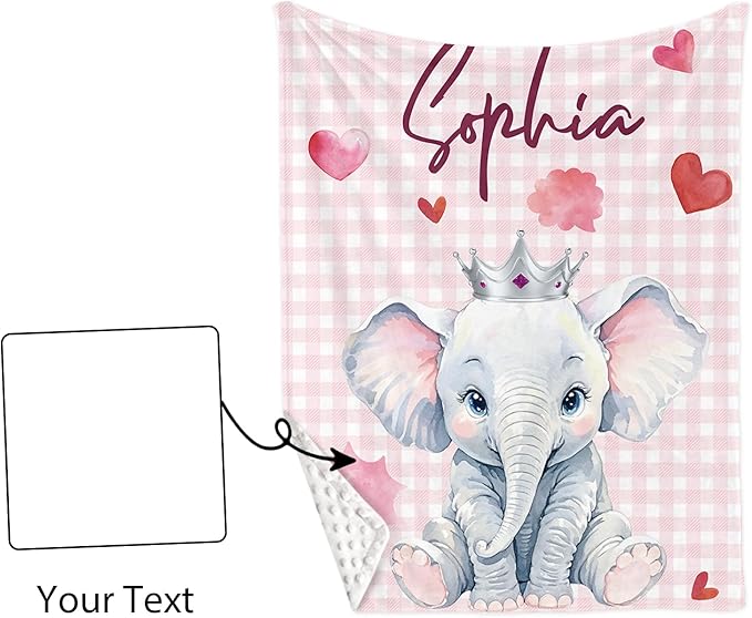 Custom Name Crib Bedding Set - Elephant Theme, Personalized Pink Checkered Nursery Bedding 3-Piece Set– Soft Blanket, Fitted Sheet, Changing Pad Cover – for Newborns Girls Nursery Gifts-CubbioJoy