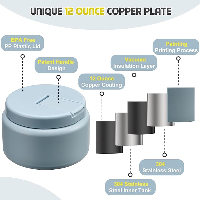 13.5oz Soup Thermo for Hot Food Kids with Buckle Lid Insulated Vacuum Food Jar Wide Mouth Leakproof Stainless Steel Lunch Container (Blue)-CubbioJoy