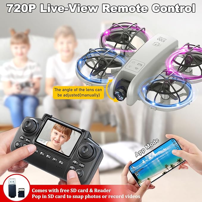 K100Max Mini Drones With Camera For Kids And Begginers, Indoor Small Helicopter Plane Quadcopter With Screen Remote Controller, Gift Toy for Boys and Girls, Headless Mode, 2 Batteries(Gray)-CubbioJoy