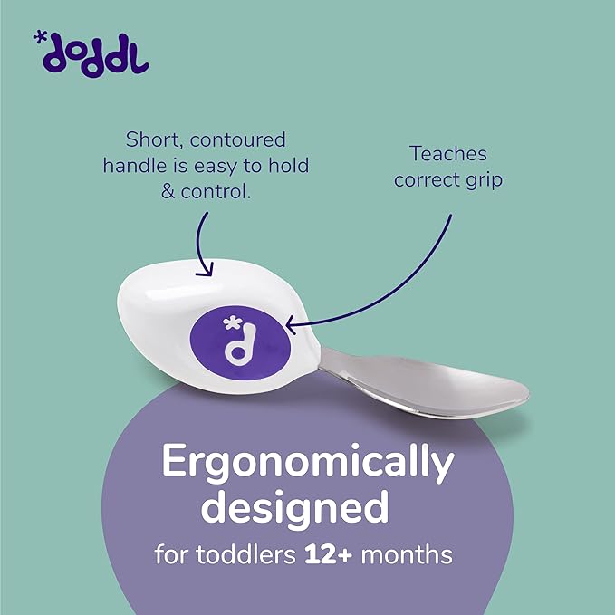 doddl Toddler Utensils, Ergonomic Fork Spoon and Knife Set for Self Feeding, Stainless Steel Silverware for 1-3 Year Olds, BPA Free, Dishwasher Safe (Indigo)-CubbioJoy