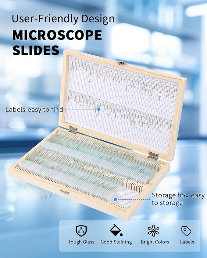 160-Pcs Microscope Slides with Specimens,Pre-Made Glass Slides with Specimens,Educational Microscope Slides and Covers for Young Scientists,Perfect for Biology Class and Experiments-CubbioJoy
