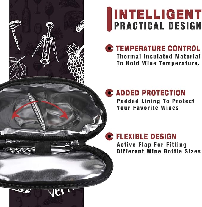 ALLCAMP 2 Bottle Wine Tote Carrier - Insulated Portable Padded Canvas Wine Bag for Travel, BYOB Restaurant, Wine Tasting, Party, Great Christmas Day Gift for Wine Lover，Black-CubbioJoy