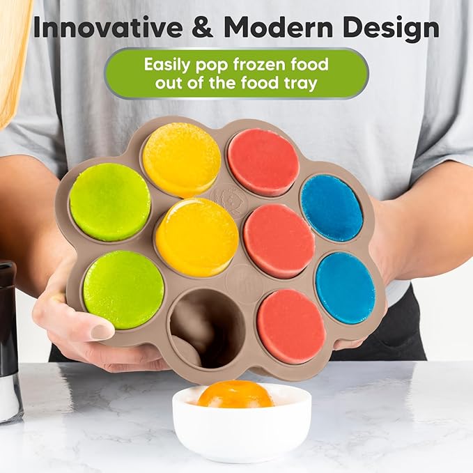 KeaBabies Silicone Food Freezer Trays with Lid, 2oz x 10 Pods Baby Food Storage Containers, Easy Puree Meal Prep, Breast Milk Silicone Freezer Molds, Dishwasher, Microwave Safe,BPA-Free(Chai Latte)-CubbioJoy