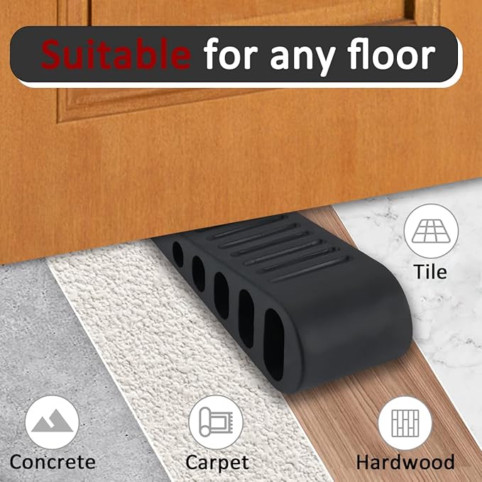 JQK Rubber Door Stopper Wedge, Black 9 Pack Soft TPR Premium Door Stops for Bottom of Heavy Duty Door on Tile, Concrete, Carpet, Wooden Floor, DSB61-BK-P9-CubbioJoy