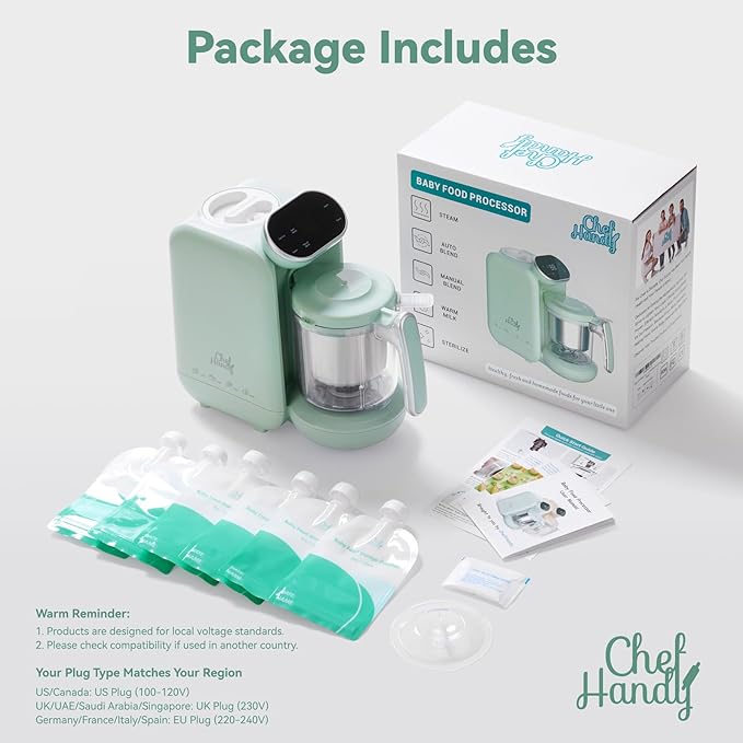 Baby Food Maker, 5 in 1 Baby Food Processor with Steaming Basket, Auto Cooking & Grinding, Touch Screen Control, Baby Steamer and Blender, Baby Food Puree Maker Warmer Mills Machine (Green)-CubbioJoy