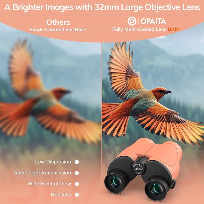 Compact Binoculars for Adults High Powered - OPAITA 20x32 Small Binoculars for Adults Kids with Low Light Vision for Hunting Cruise Ship Travel Concert Hiking Orange-CubbioJoy