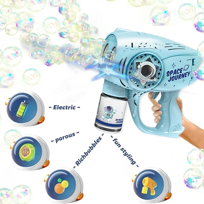 Automatic Gatlin Bubble Gun，Rocket Launcher Bubble Machine Gun，Thousands of Bubbles Per Minute, Suitable for Kids, Adults, Party Favors for Girl Boy (TK-Blue)-CubbioJoy