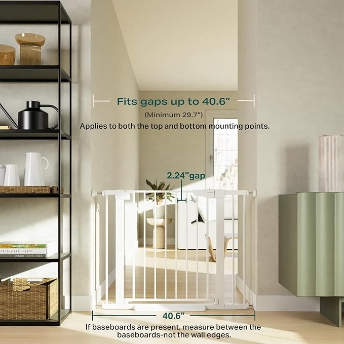 Cumbor 29.7-40.6" Baby Gate for Stairs, Mom's Choice Awards Winner-Dog Gate for Doorways, Pressure Mounted Self Closing Pet Gates for Dogs Indoor, Durable Safety Child Gate with Easy Walk Thru Door-CubbioJoy