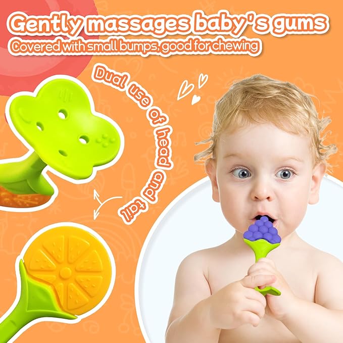 5 Packs Baby Teething Toys for Babies Over 3 Months, Food Grade Silicone Teething Mitten, Anti Dropping Wrist Hand Teethers Baby Chew Toys for Sucking Needs, BPA Free (Caramel)-CubbioJoy