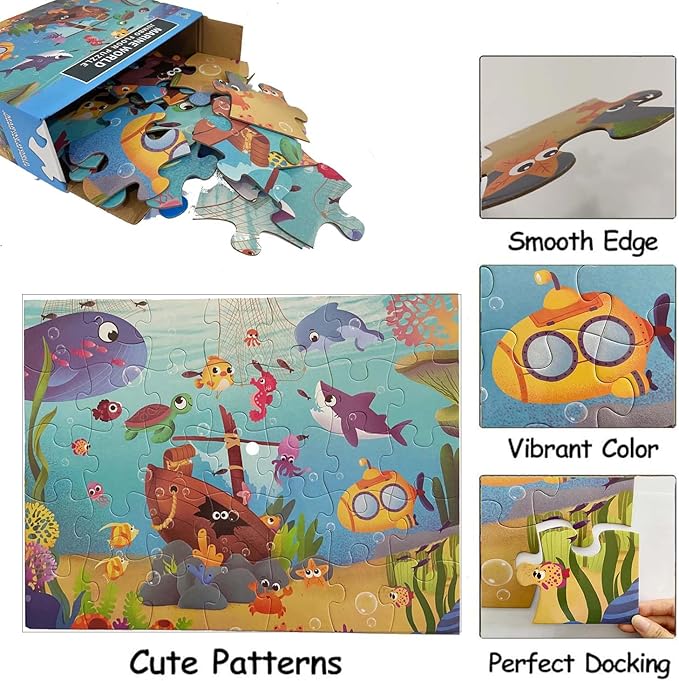 Jumbo Floor Puzzle for Kids, Large Jigsaw Puzzles 35 Piece for Kids Ages 3-5,Preschool Learning & Education Toys, Gifts for 4-8 Year Old Boys and Girls (Marine Animals 2)-CubbioJoy