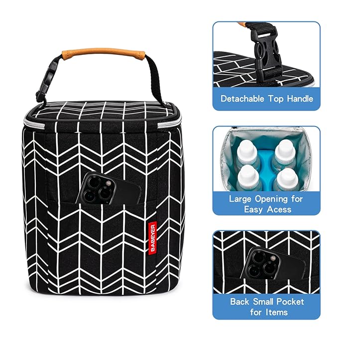 BreastMilk Cooler Bag with Ice Pack Fits 4 Baby Bottles Up to 9 Ounce, Baby Bottle Bag Fits for Nursing Mom Daycare, Black-CubbioJoy