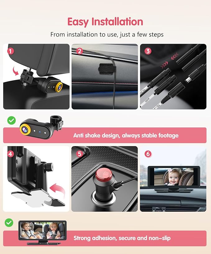 BM5 PRO Baby Car Camera for 2 Kids, 7.2" 1080P Dual Channel Display for Car Seat, Easy Installation with 2 IR Night Vision Cameras, Rear Seat Safety for Babies and Pets-CubbioJoy