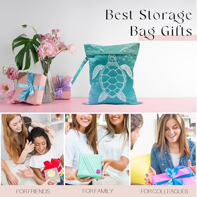 Waterproof Wet Bag for Swimsuit, Travel Beach Wet Dry Bag, Hidden Zipper Reusable Turtle Wet Bags, for Travel Beach Wet Swimsuits Toiletries Diapers Dirty Gym Clothes Laundry Bag-CubbioJoy