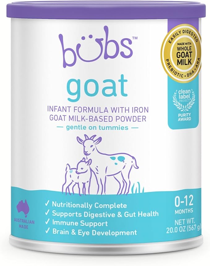Bubs Whole Goat Milk Formula with Iron, Goat Milk-Based Powder, for Infants 0-12 Months, Made with Non-GMO Goat Milk, 20 oz-CubbioJoy