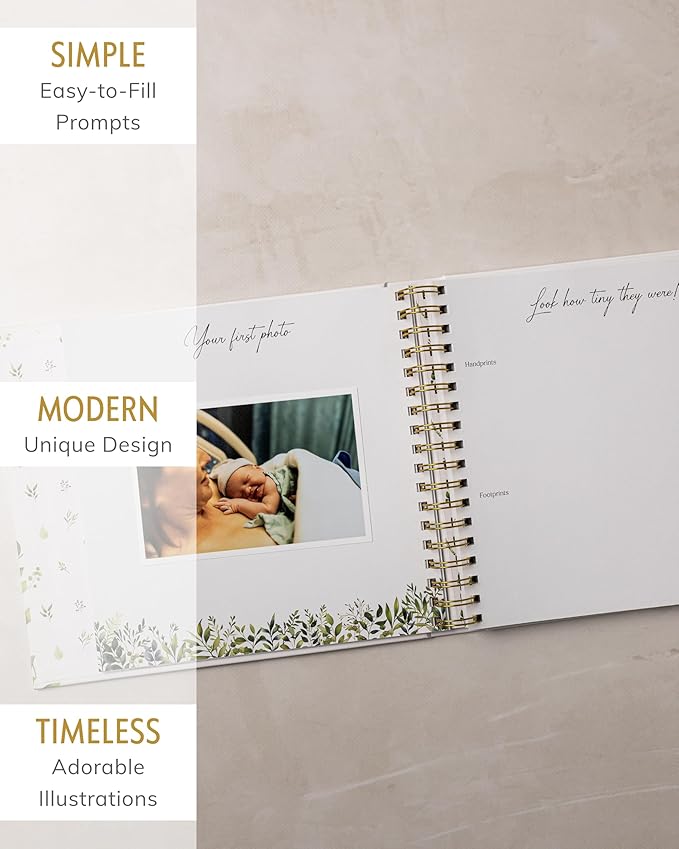 Baby Books for Baby Shower - Gift Unisex Botanical Garden Keepsake Memory Journal to Log Pregnancy and Newborn Milestones - Photo Album Scrap Books for Girl or Boy - New Parents Must Have Essentials-CubbioJoy