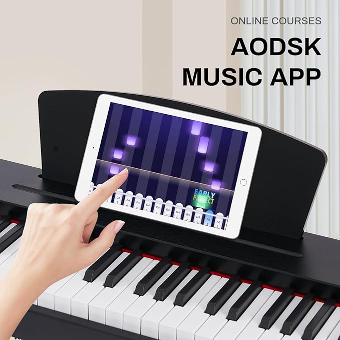 AODSK Beginner Digital Piano 88 Key Keyboard,Full-size Electric Piano for Beginners,with Sheet Music Stand,Pedal,Power Adapter,Headphone Mode,USB-MIDI,Piano Lessons,Black,-Comes with headphones-CubbioJoy