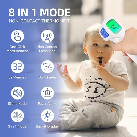 Berrcom Non Contact Forehead Thermometer Digital No-Touch Infrared Thermometers 3 in 1 for Adults and Kids Fever Check Thermometer Temperature Gun for Baby(Included 2X AAA Batteries)-CubbioJoy