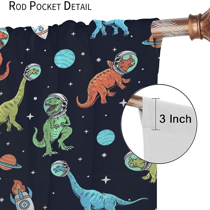 Cartoon Dinosaur Curtains for Kids Boys Girls Home Decor, Astronaut Rocket Funny Outer Space Blackout Rod Pocket Window Drapes for Bedroom Living Room W36xL63in 2 Panels-CubbioJoy