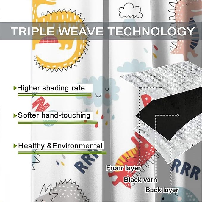 Cartoon Dinosaur Curtains for Kids Boys Girls Home Decor Colorful Cute Dino Animals Print Pattern Rod Pocket Blackout Window Drapes for Nursery Baby Bedroom Playroom W42xL84in 2 Panels-CubbioJoy